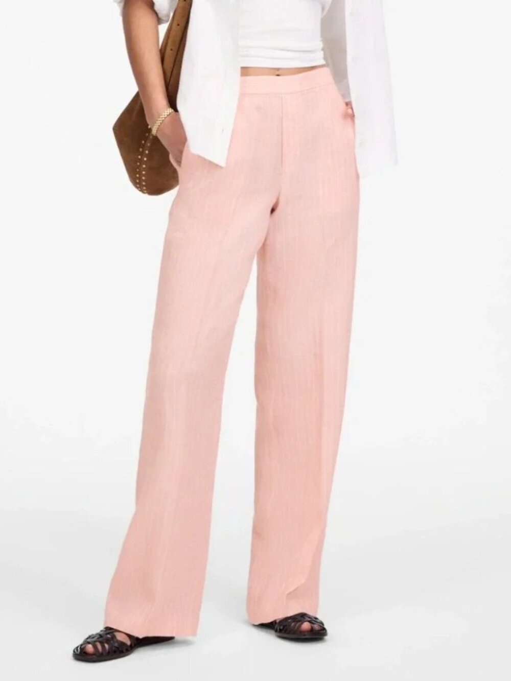 Madewell Easy Pull-On Pants Women's XXL Petite PXXL Pink Stripe Linen NU818